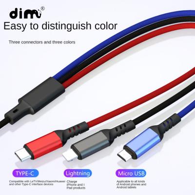 China 3 In 1 USB TYPE-C Android Cable 1M Fast Charging Mobile Phone Cable 5A Fast Charging Red /Black/Blue Data Line for sale