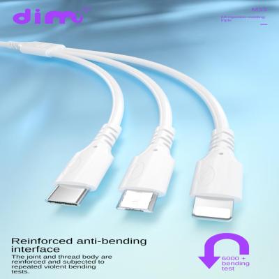 China 3 In 1 Factory Original Charger PVC USB Fast Charging White Anti-Bending Data Line Fast Mobile Phone Charging Cable for sale