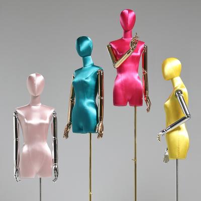 China Single Breasted Silk Satin Model Stand Display Clothing Store Window Props Upper-Body Mannequin for sale