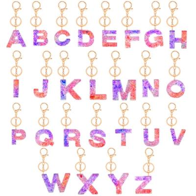 China Low MOQ Resin Women Girls Initial Letter Resin Purple Pink Alphabet Key Chain for sale