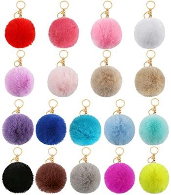 China Multicolor Artificial Plush 8cm Faux Fur Ball Faux Rabbit Fur Balls Lip Fluffy Fluffy Pom Pom Keychain for sale