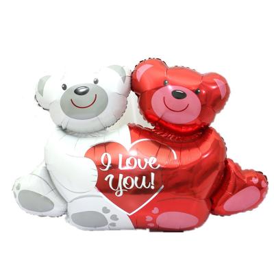 China Promotional Toy New Valentine's Day Couple Bear Heart Kit Decoration balloon shaped heart printing latex balloon balloons I love you for sale