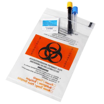 Chine Sacs d'échantillons biohazard, 100 pièces 6x9in/15x25cm avec imprimé le logo rouge biohazard, sacs d'échantillons en fermeture à glissière à l'extérieur de la poche à vendre