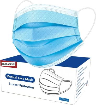 China Disposable Blue Face Mask, Soft On Skin, Pack Of 3-Ply Masks Facial Cover Elastic Earloops Great For Home, Office for sale