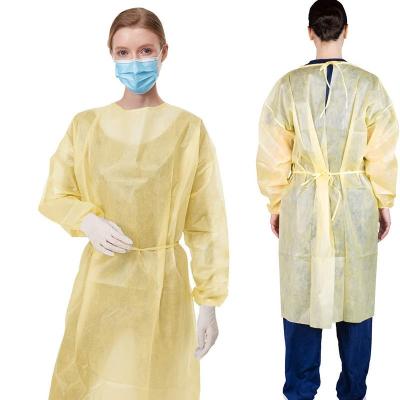 China Hospital Doctor AAMI Level 2 Yellow PP SMS Patient Disposable Isolation Gowns Fluid Resistant, Dental, Medical for sale