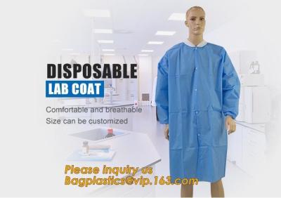 China High Quality Lab Coats Disposable Medical Laboratory Coat Doctors SMS Disposable Lab Coat With Knit Cuffs and Collar for sale