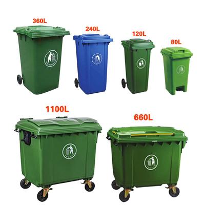 China Dustbin Wheelie vuilnisbak 25L/70L/100L/120L/240L/360L/660L/1100L Plastic voetpedaal Dustbin vuilnisbak afvalbak Te koop