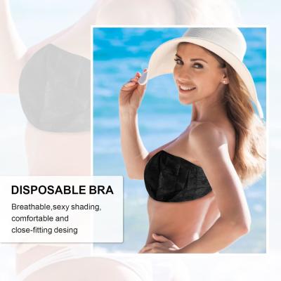 China Hotel Beach Bra OEM High Quality One Piece Bra Black Shoulder Straps Women Sexy Disposable Non Woven Spa Bras for sale