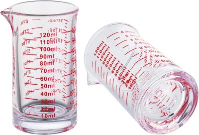 China Shot Glass Measuring Cup 4 Ounce/120ML Liquid Heavy High Espresso Glass Cup Red Line，V-Shaped Spout for sale