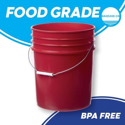 China Bucket With Gamma Seal Lid, HDPE, Red Food Grade BPA Free 5 Gallon Bucket Pail Container With Gamma Seal Lid for sale