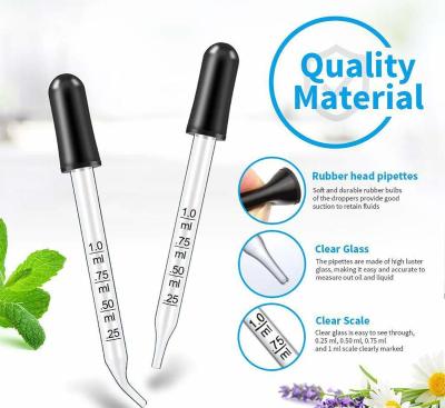 China Eye Dropper For Essential Oils, Pipettes Dropper Rubber Head, Calibrated Thick Glass Medicine Dropping Pipett for sale