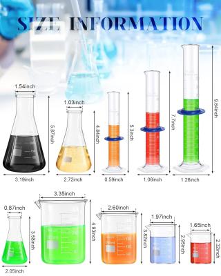 China Lab Glassware Set Beaker Flask Cylinder Set Includes Erlenmeyer Flasks, Glass Beakers, Graduated Measuring Cylinders for sale