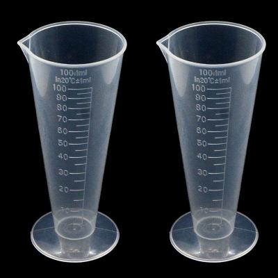 China 100mL Plastic Graduated Measuring Cup Capacity Beaker Cone Shape Round Base Labs Kitchen Clear Te koop