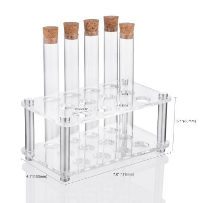 China Scientific Experiments 12Pcs 20x150mm Glass Test Tubes With Cork Stoppers 1 Rack Of Acrylic Material Te koop