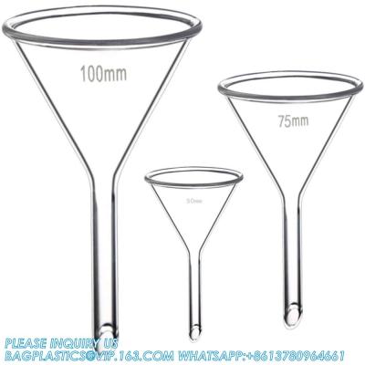 China Glass Funnel Set, 3 Sizes - 50, 75, And 100mm, Short Stem, Borosilicate Glass, Heavy Wall, Karter Scientific Te koop