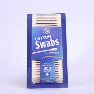 China Cotton Swabs Cotton Buds Quality Paper Sticks 100% Pure Natural Cotton Head In Blister Card for sale