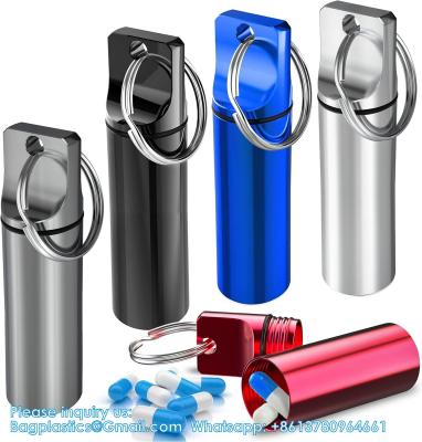 China Aluminum Metal Pill Box Case Organizer With Keychain - Outdoor Medicine Bottle Key Ring Small First Aid Drug Holder for sale