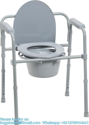 China Folding Steel Bedside Commode Chair, Portable Toilet, Supports Bariatric Individuals Weighing Up To 350 Lbs for sale