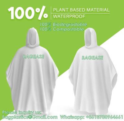 China 100% PLANT-BASED, Compostable, Biodegradable, Cornstarch, Recyclable, Recycled Rain Ponchos with hood adults Te koop