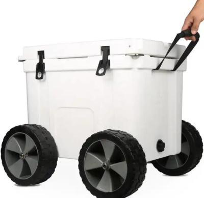 China Heavy duty 78l Plastic trolley ice storage box Customized Rotomolded Trolley Water Cooler Box Te koop