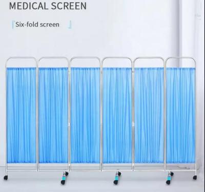 China Medical Stainless Steel Movable Hospital Bedside Ward Screen4 Panel Folding Ward Screen With Wheels Te koop