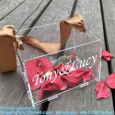 China Clear Flower Girl Basket For Wedding - Acrylic Wedding Basket Decoration, Customized Name,Handle With Silk Ribbon for sale