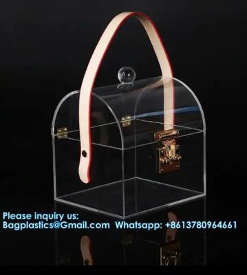 China High-End Bamboo Handle Acrylic Portable Square Box Portable Candy Gift Box for sale