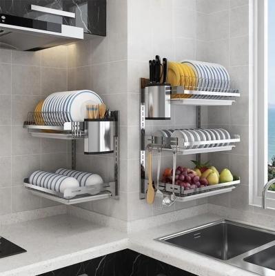 China Workable OEM/ODM Custom Kitchen Racks Stainless Steel Wall Mounted Shelf Storage Kitchen Dish Rack Kitchen Storage For Organizing for sale