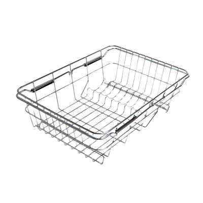 China Sustainable Expandable Sink Over Drain Basket Kitchen 304 Stainless Steel Dish Drying Rack Metal Wire Dish Rack Drainer Basket for sale