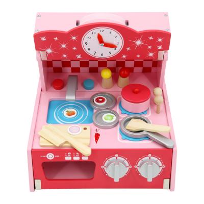 China Kitchen Set Toy Preschool Toy Pretend Children's Role Play Kitchen Toy Set Pink Portable Folding Wooden for sale