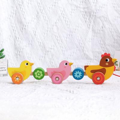 China Playing Newcomer Montessori Instructed Wooden Toys Pull Along Toy Hen Chicken Children Baby Educational Toy Set for sale