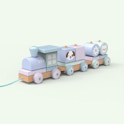 China Children Toy Train Pull Along Wooden Wooden Toy Wood Train Toy Set New Arrival Child Education Diy Building Blocks for sale