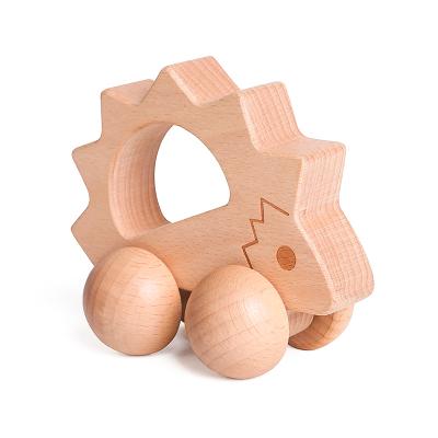 China Hot Sale Wooden Car Baby Animal Hand Push Teether Toy For Newborns Wooden Car Game for sale