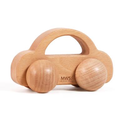 China High Quality Natural Log Hand Push Toy Car Wood Grip Baby Teether Wooden Toy Set for sale