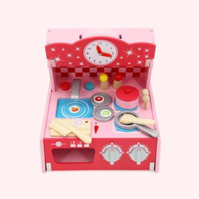 China Kitchen Toy Set Pretend Play Wooden Folding Kitchen Set Toy Preschool Toy Pink Portable Role Play Toys Kitchen for sale