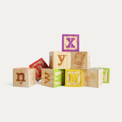 China Toy Alphabet Block Letter Montessori Educational Toy Capital Animal Letters Wooden ABC Blocks Wooden Cube Toy Alphabet Blocks Educational for sale