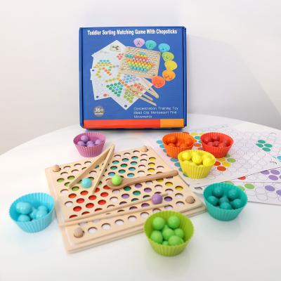 China Baby Montessori Wooden Toys Board Math Game Early Educational Toy Hands Brain Training Clip Beads Building Puzzle for sale