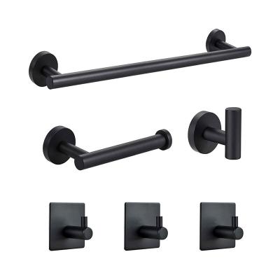 China Modern Toilet Room Accessories Bathroom Accessories Set 304 Stainless Steel Robe Hook 6 PCs Towel Rack Paper Holder for sale