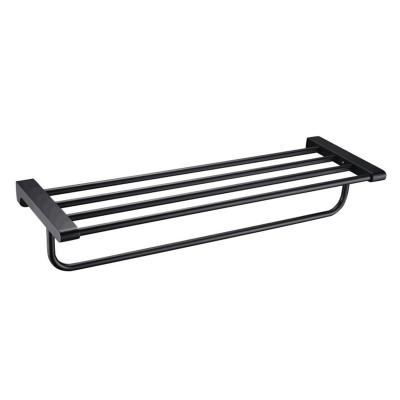 China Fashion Bathroom Accessories Towel Rack Black Hotel Stainless Steel Wall Mounted Towel Shelf for sale