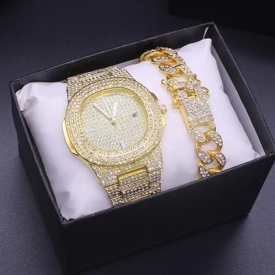 China Fashion \ Luxury Popular Luxury Dress Men Watch With Box Lced Strap Out Full Diamond Bling Quartz Women Watches Relojes Hip Hop Gold Watch Jewelry for sale