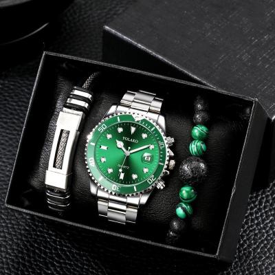 China Fashion \ Luxury Popular Dress Men Watch Bracelet Set With Box Calendar Stainless Steel Date Watch Luxury Gift Set Sports Watches Mens Quartz Wristwatches for sale