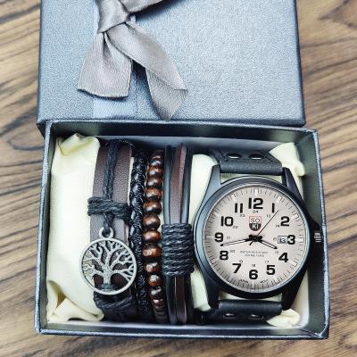 China Fashion\Luxury Popular Dress Sport Wristwatches Gift Set Men Watch Set With Box Men Wrist Leather Strap Quartz Watch Wholesale Wrist Watch for sale