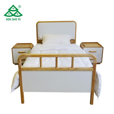 China Lighted Headboard Bedroom Furniture SetSingle Solid Wood Bed With Leather Upholstery Headboard With Two Night Stand for sale