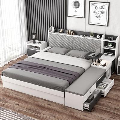 China Convertible popular design queen bed with storage MDF with veneer beds with storage drawers hot sale for sale