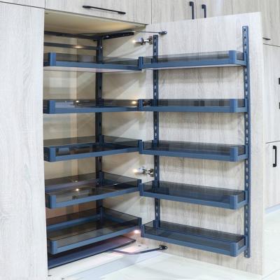 China Hot Selling Modern Cabinet Storage Unit With Multilayer Soft-end Slide Glass Basket Hanging Linkage for sale