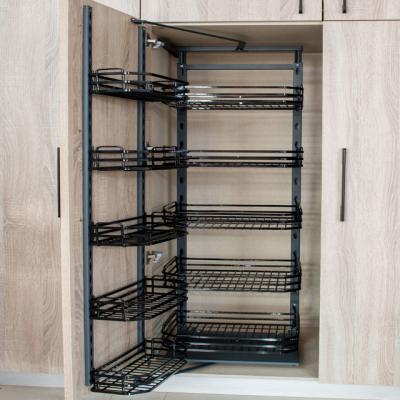 China Modern Black Line Buffet Storage Basket Storage Manager Pulls Out Tall Cabinet Linkage Sliding Basket Big Monster Can for sale