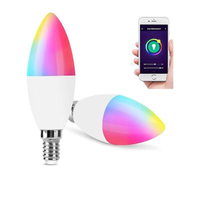 China bulk rgbcw controllable wifi alexa google alexa desk bulb smart candle light bulb 4W e14 for home en venta