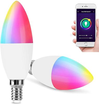 China wholesale Turkish modern luxury remote control automatic tuya desktop rgbcw 4w c37 e14 e12 smart wifi light bulb Google Alexa base en venta