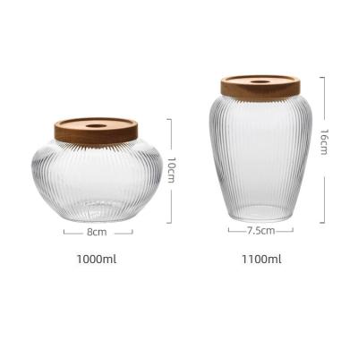 China Freshness Preservation Home Food Storage Container For Coffee Tea Candy Yogurt Dried Nuts Thickening Kitchen Storage Glass Jar With Acacia Lid With Hole for sale