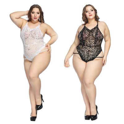 China 2021 Polyester Women Mesh Transparent Black Lace Sheer Jumpsuit Plus Size Teddies Sexy Custom Lingerie for sale